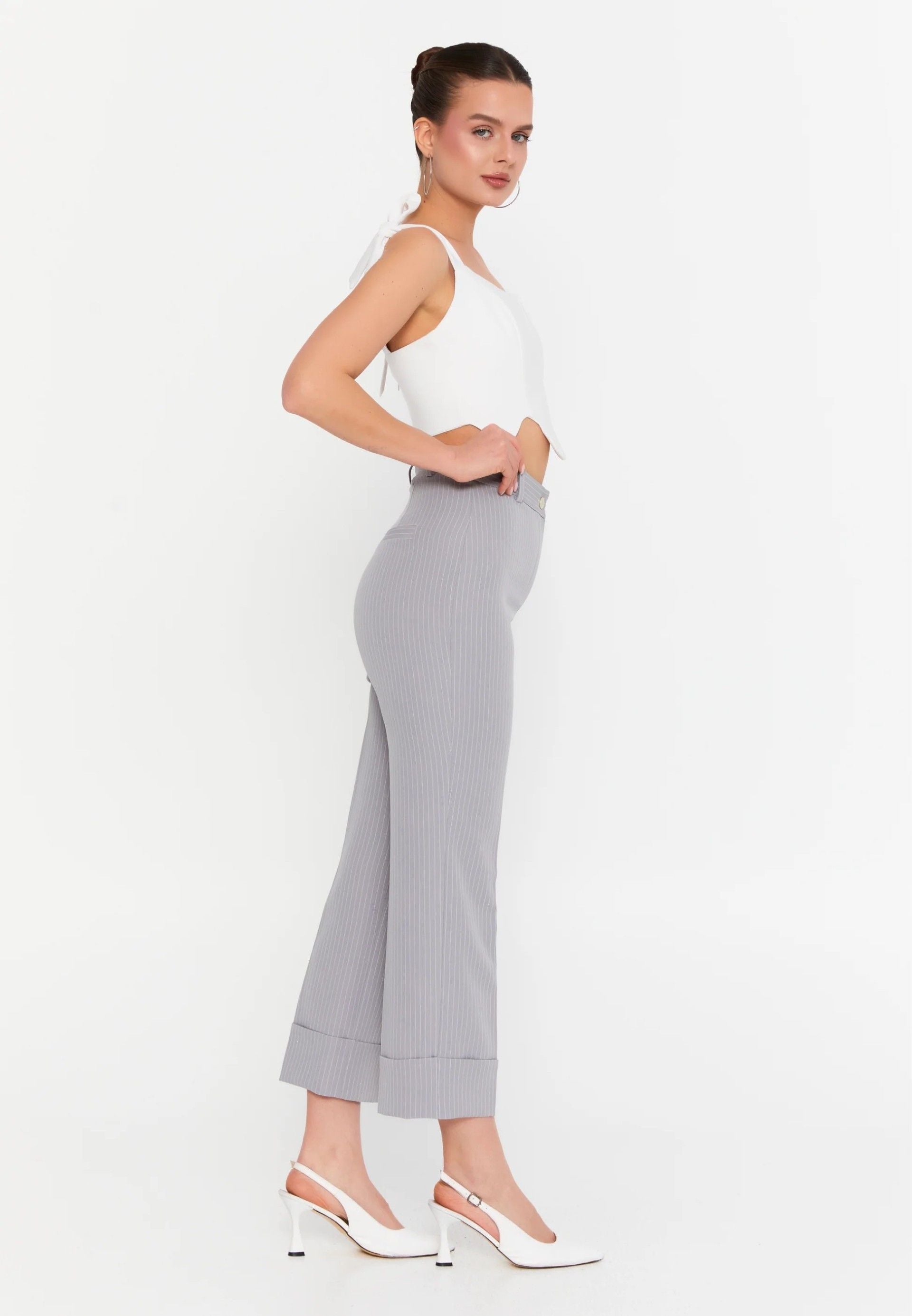 VICTORIA HIGH WAISTED TROUSERS GRAY