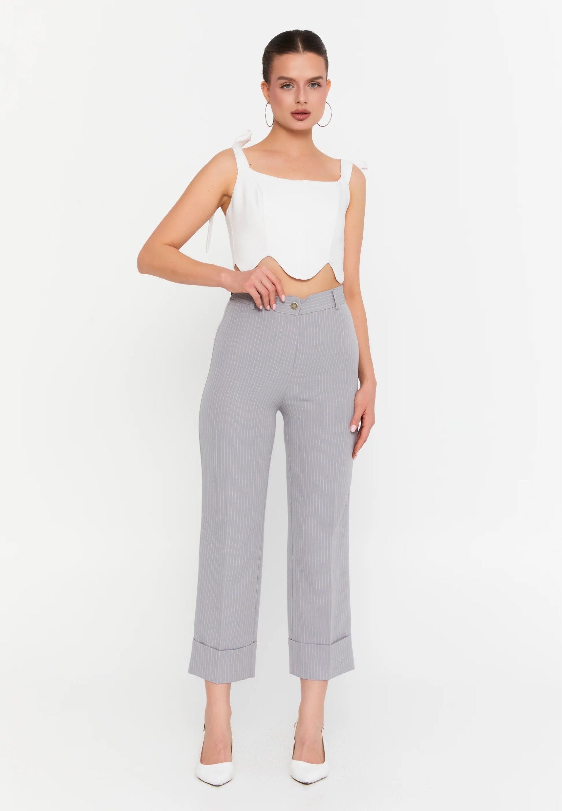 VICTORIA HIGH WAISTED TROUSERS GRAY